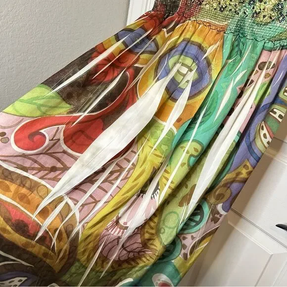 Y2K Lapis Multicolor Floral Burnout Embroidered Strapless Maxi Dress Bohemian - Picture 4 of 8